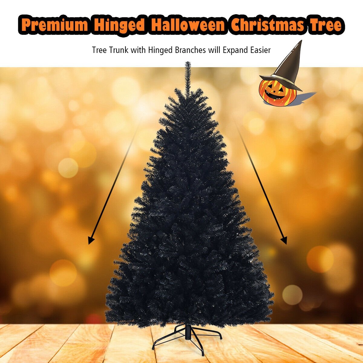 6 Feet Hinged Artificial Halloween Christmas Tree, Black - Gallery Canada