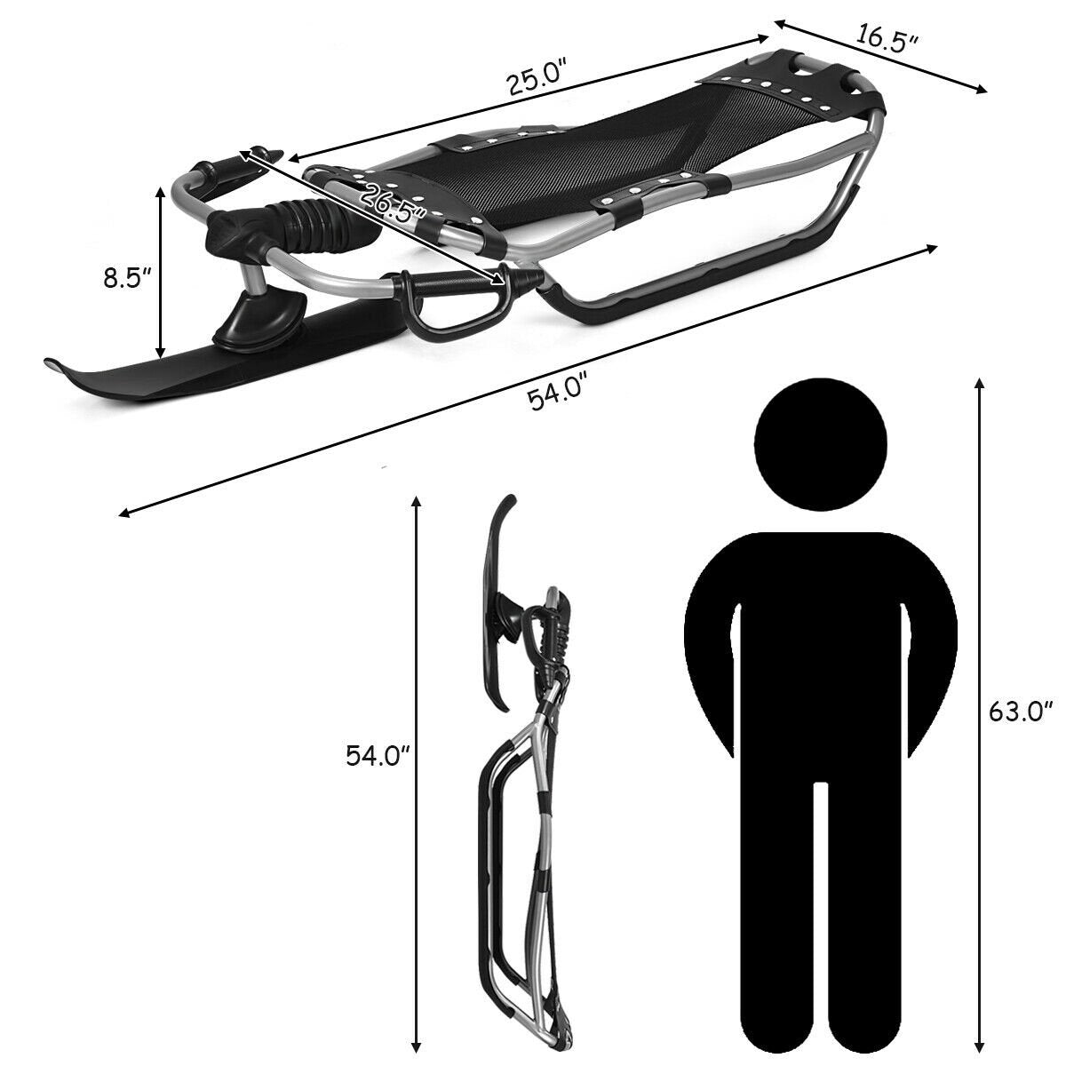 Snow Racer Sled with Textured Grip Handles and Mesh Seat, Black Winter Sports & Activities   at Gallery Canada