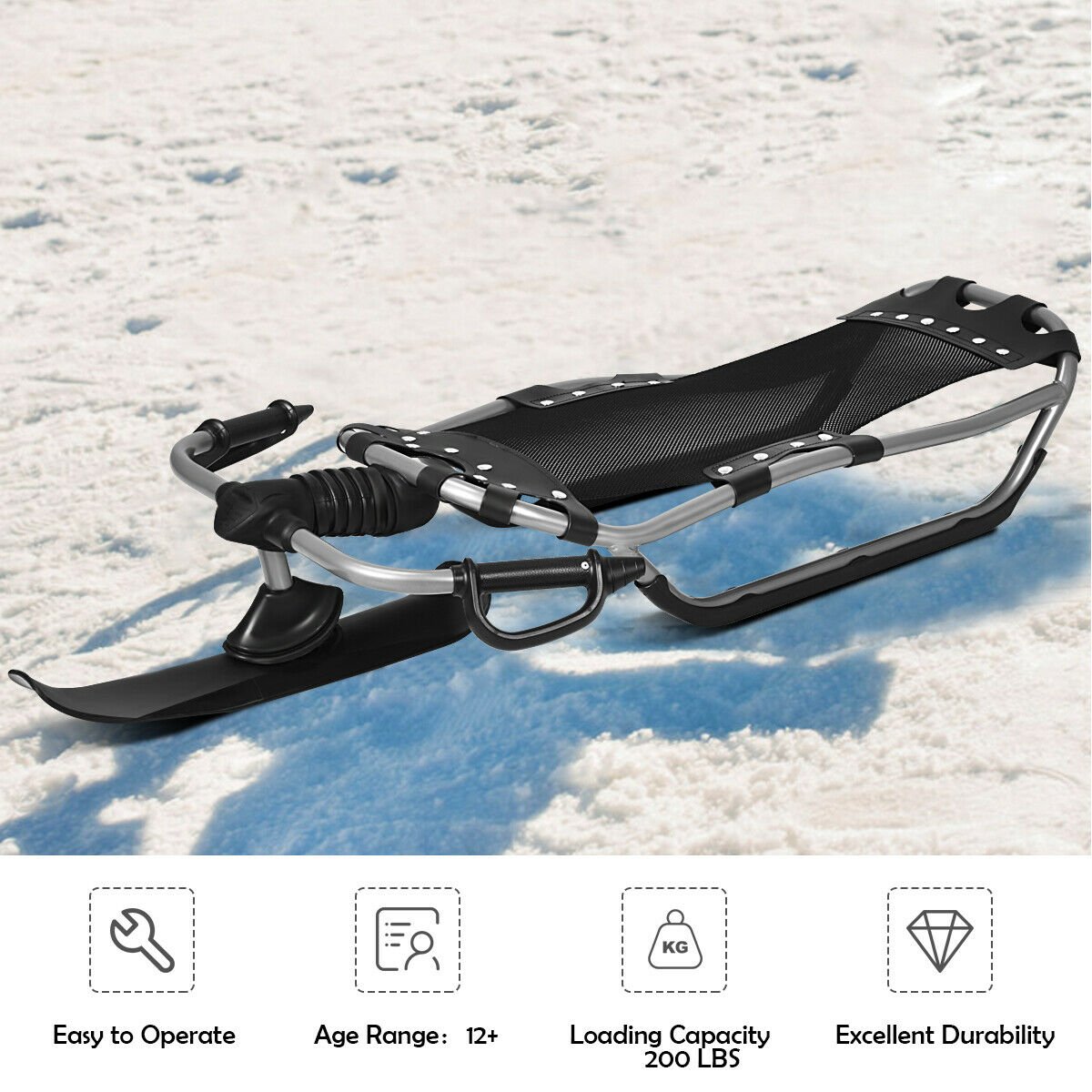 Snow Racer Sled with Textured Grip Handles and Mesh Seat, Black Winter Sports & Activities   at Gallery Canada