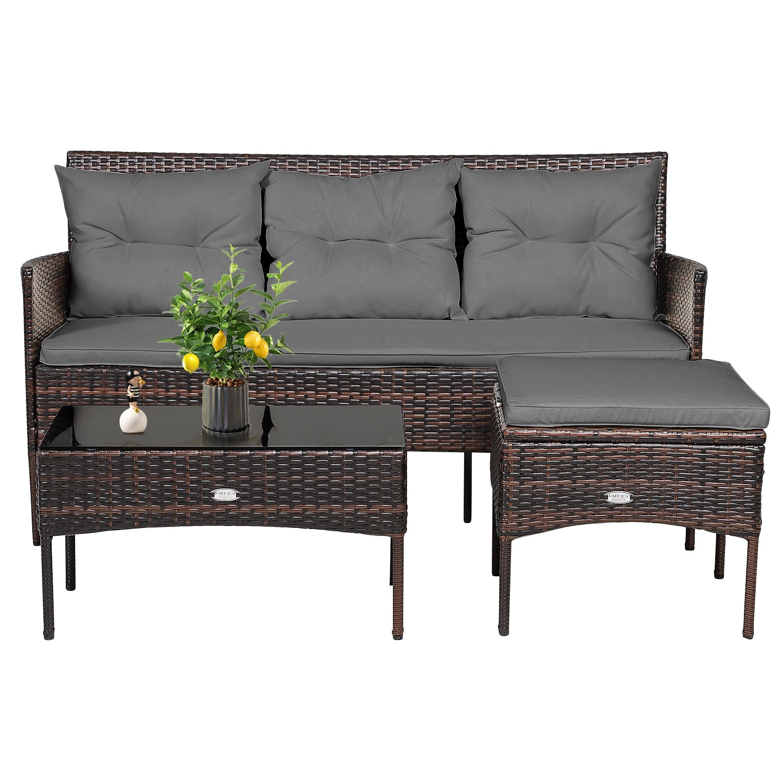 3 Pieces Patio Furniture Sectional Set with 5 Cozy Seat and Back Cushions, Gray Patio Conversation Sets   at Gallery Canada