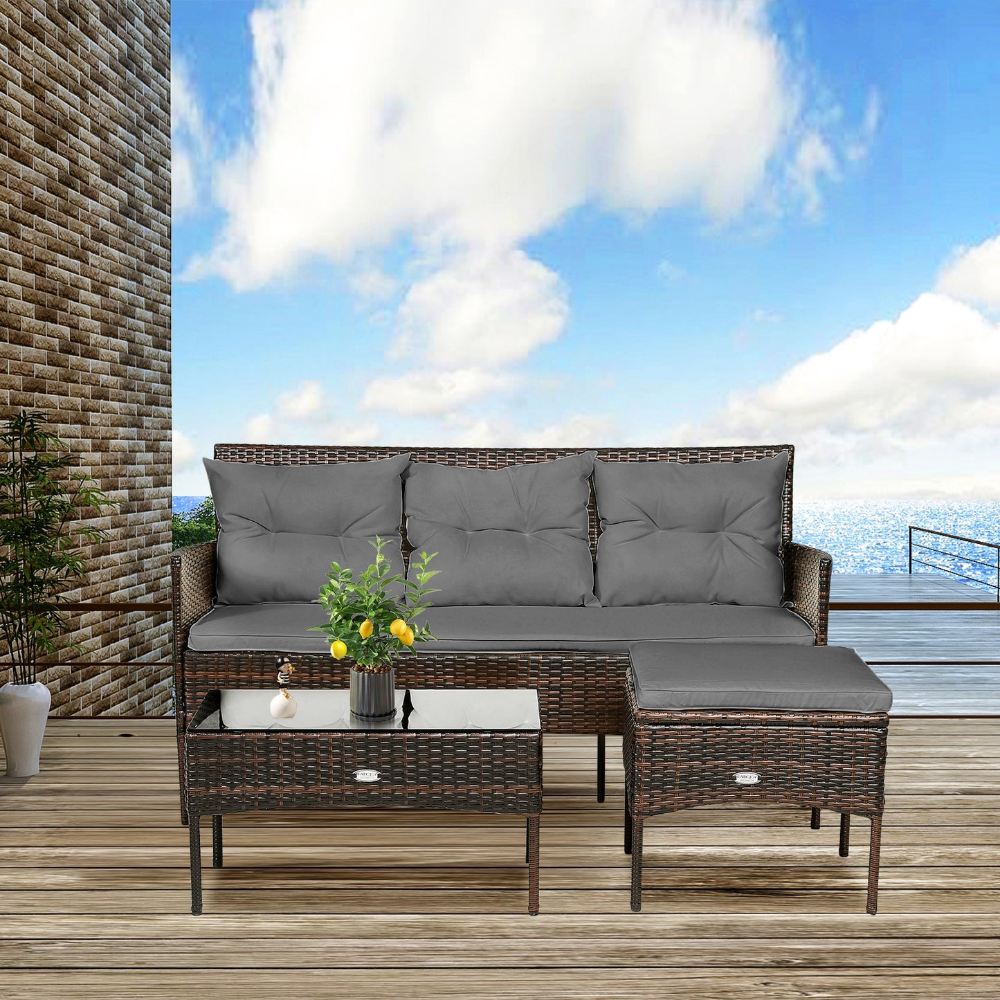 3 Pieces Patio Furniture Sectional Set with 5 Cozy Seat and Back Cushions, Gray Patio Conversation Sets   at Gallery Canada