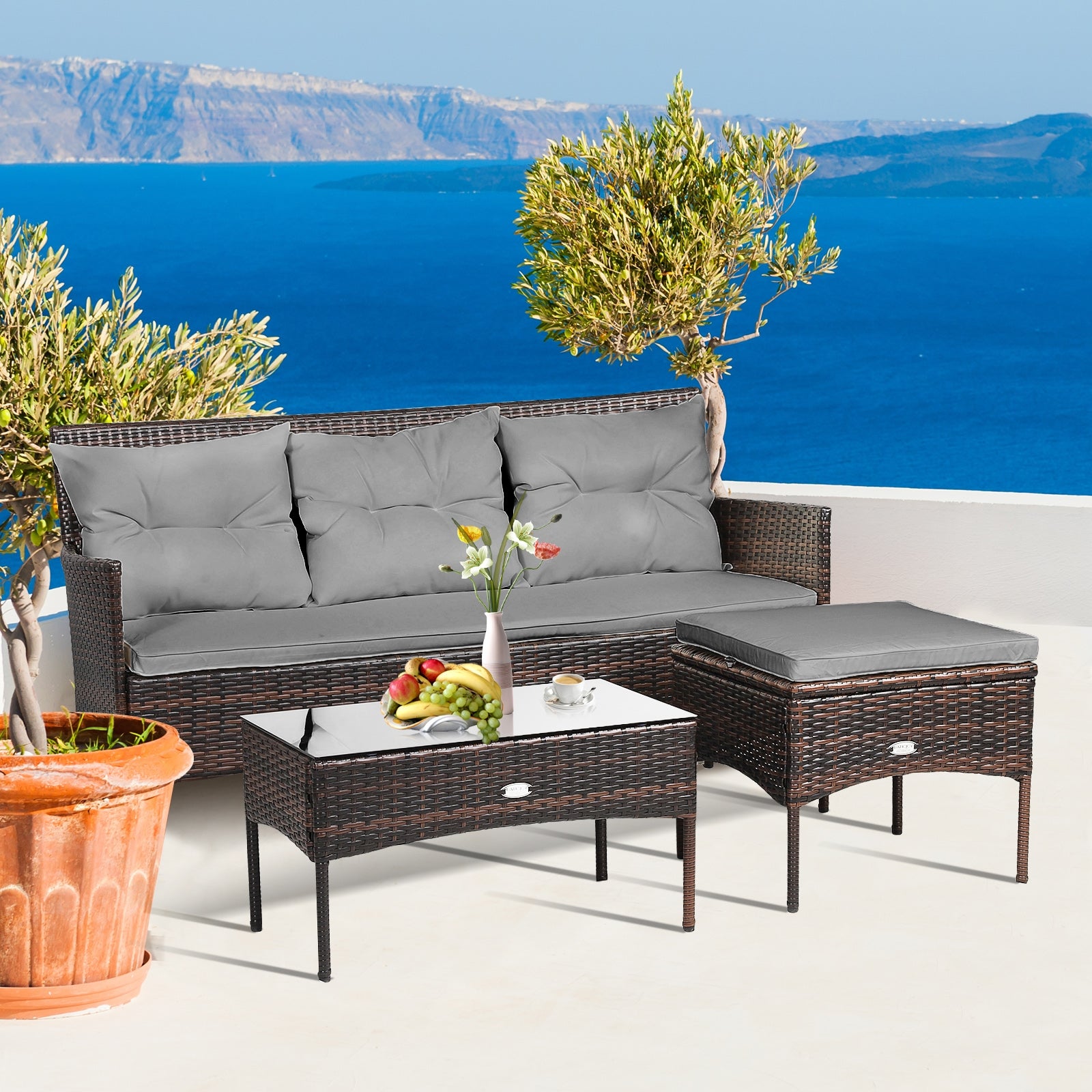 3 Pieces Patio Furniture Sectional Set with 5 Cozy Seat and Back Cushions, Gray Patio Conversation Sets   at Gallery Canada