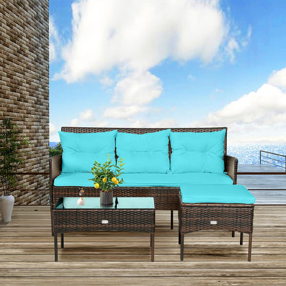 3 Pieces Patio Furniture Sectional Set with 5 Cozy Seat and Back Cushions, Turquoise Patio Conversation Sets   at Gallery Canada