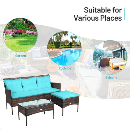 3 Pieces Patio Furniture Sectional Set with 5 Cozy Seat and Back Cushions, Turquoise Patio Conversation Sets   at Gallery Canada