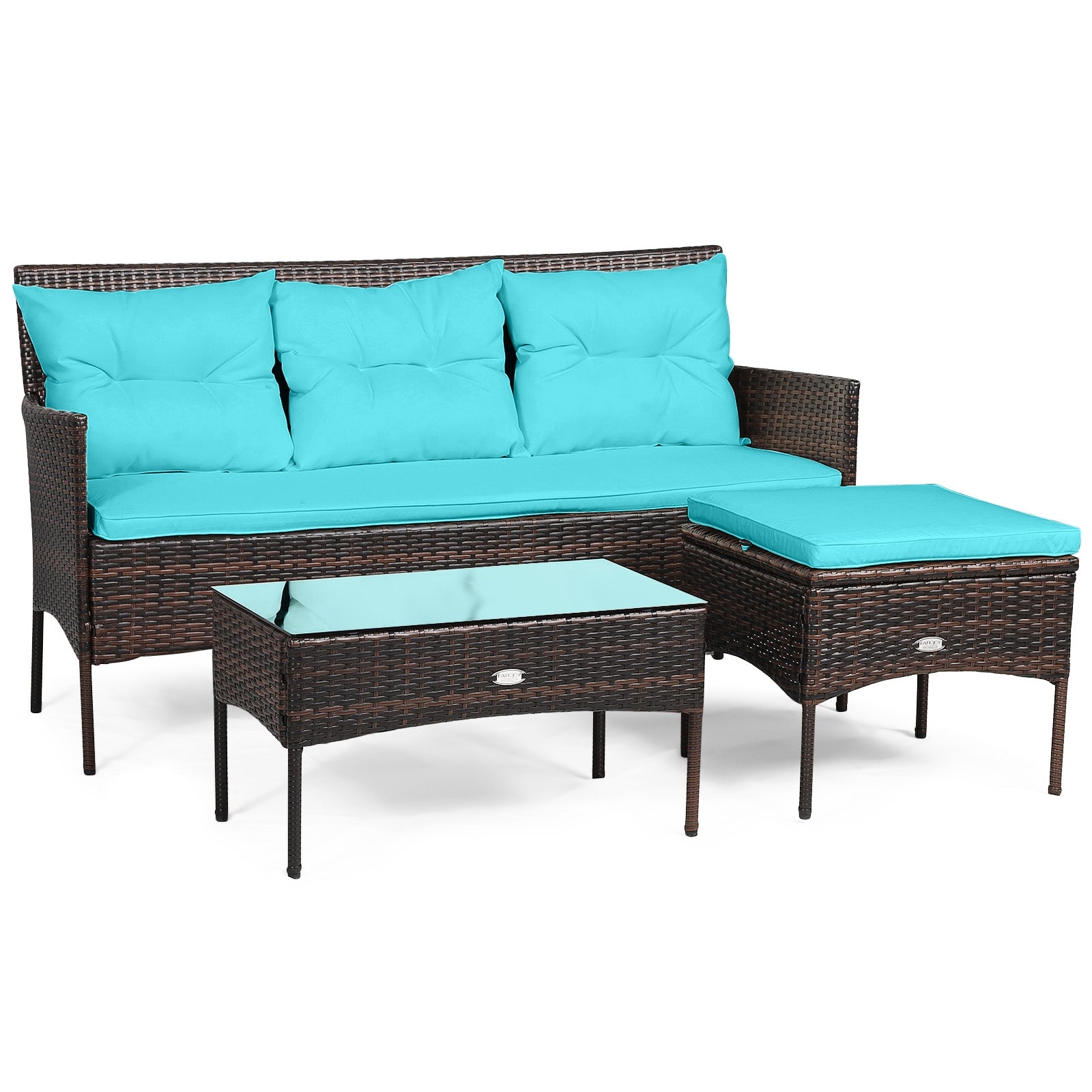 3 Pieces Patio Furniture Sectional Set with 5 Cozy Seat and Back Cushions, Turquoise Patio Conversation Sets Turquoise  at Gallery Canada