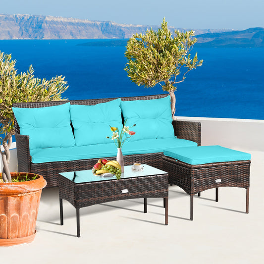 3 Pieces Patio Furniture Sectional Set with 5 Cozy Seat and Back Cushions, Turquoise Patio Conversation Sets Turquoise  at Gallery Canada