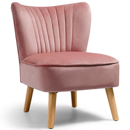 Modern Armless Velvet Accent Chair with Wood Legs, Pink Accent Chairs   at Gallery Canada