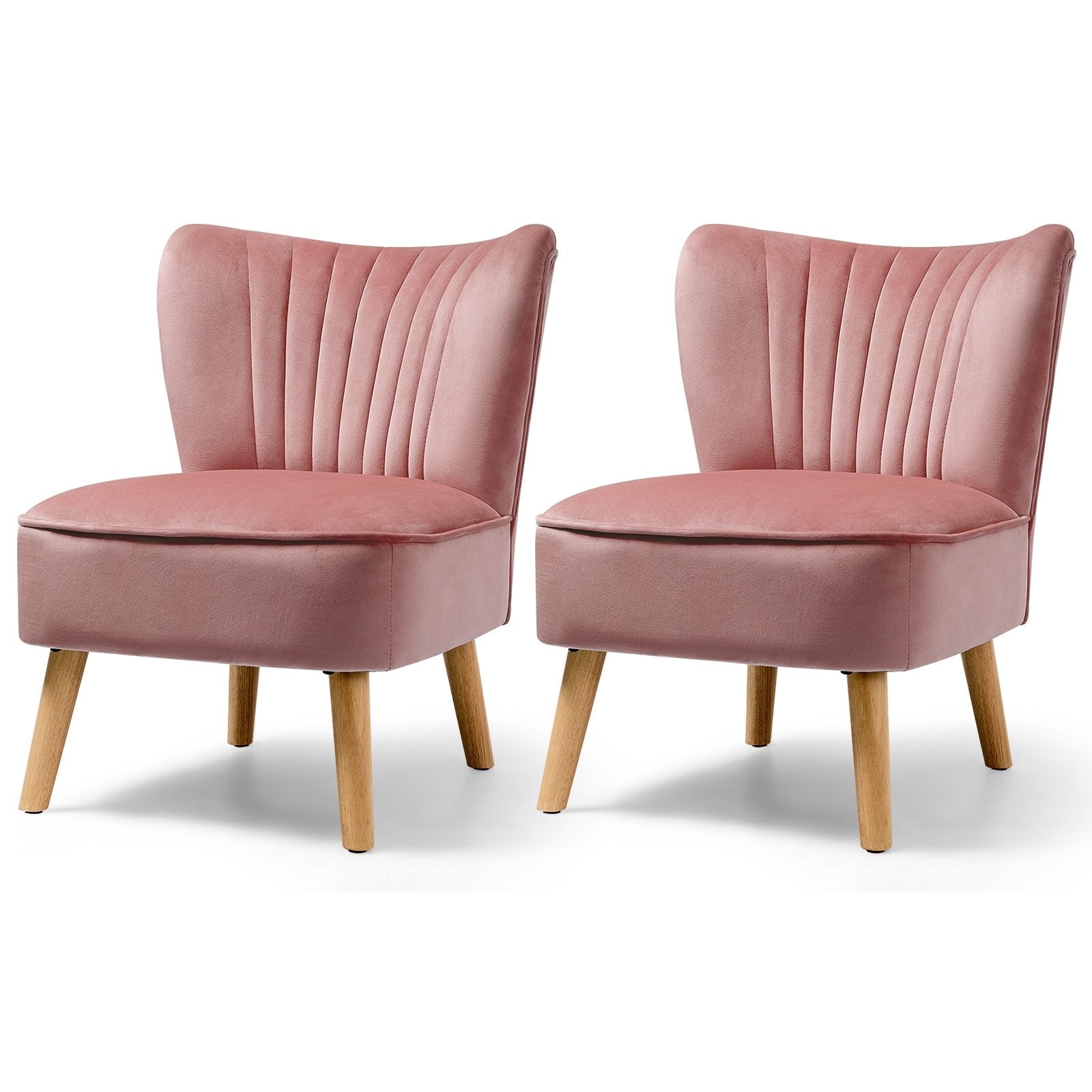 Modern Armless Velvet Accent Chair with Wood Legs, Pink Accent Chairs   at Gallery Canada