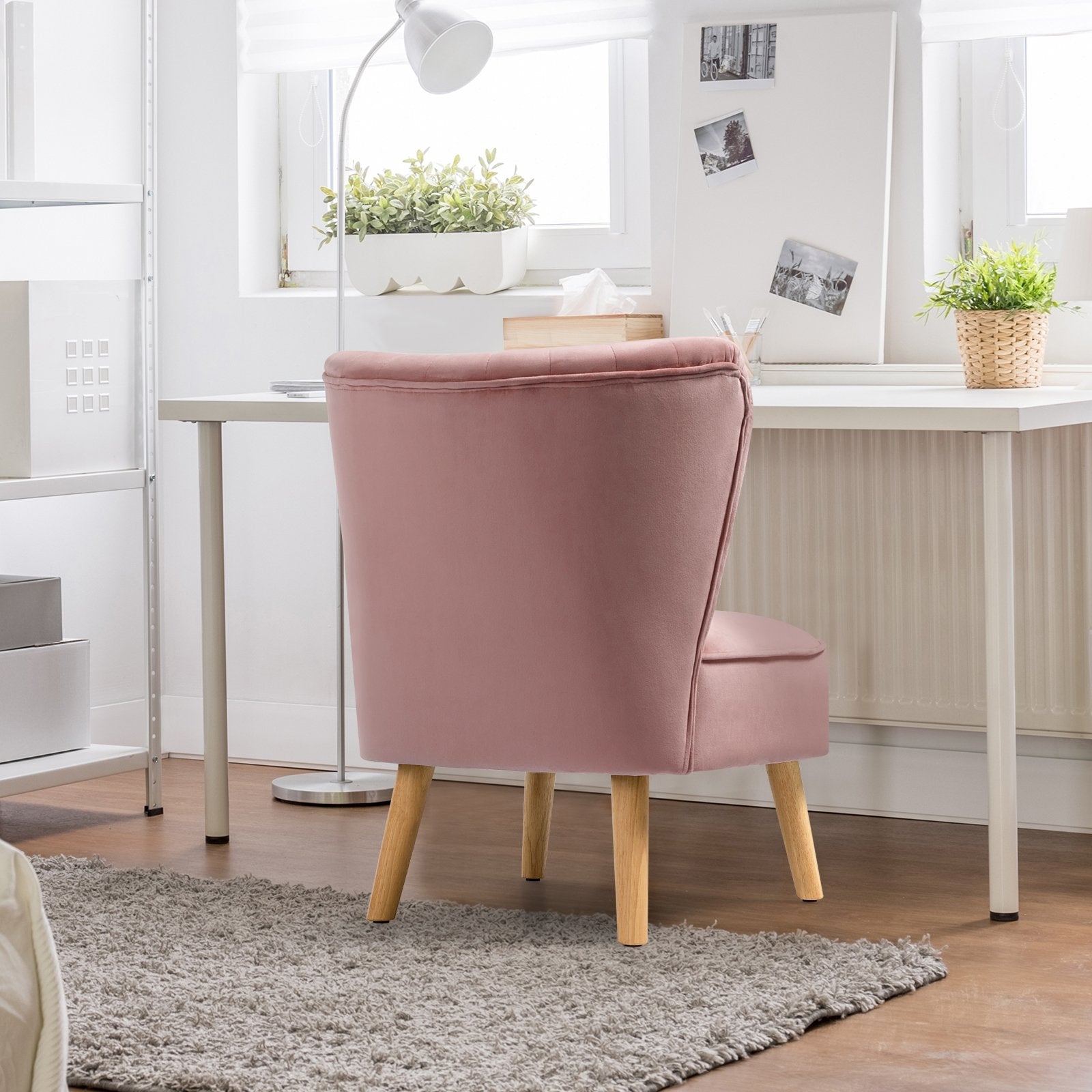 Modern Armless Velvet Accent Chair with Wood Legs, Pink Accent Chairs   at Gallery Canada