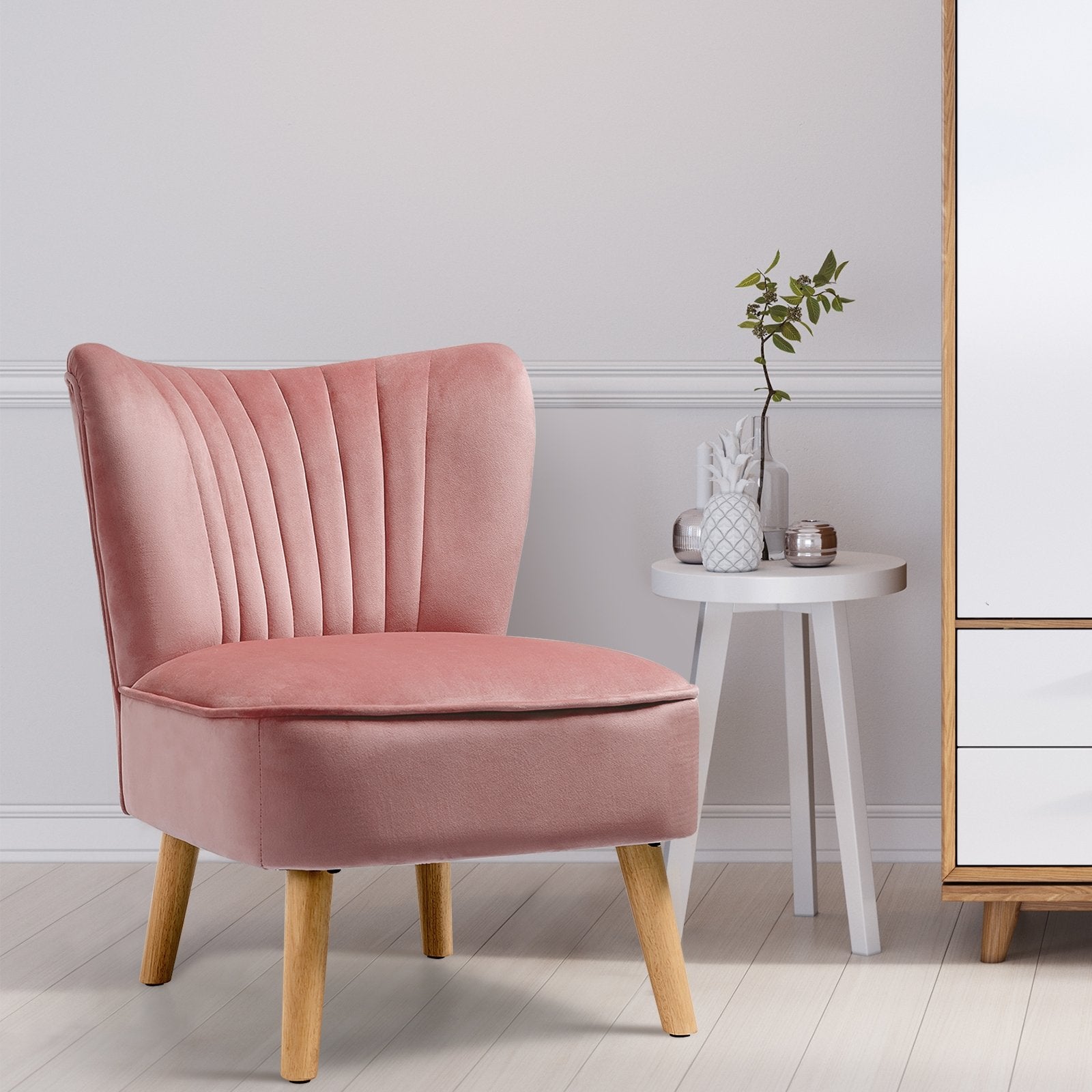 Modern Armless Velvet Accent Chair with Wood Legs, Pink Accent Chairs   at Gallery Canada