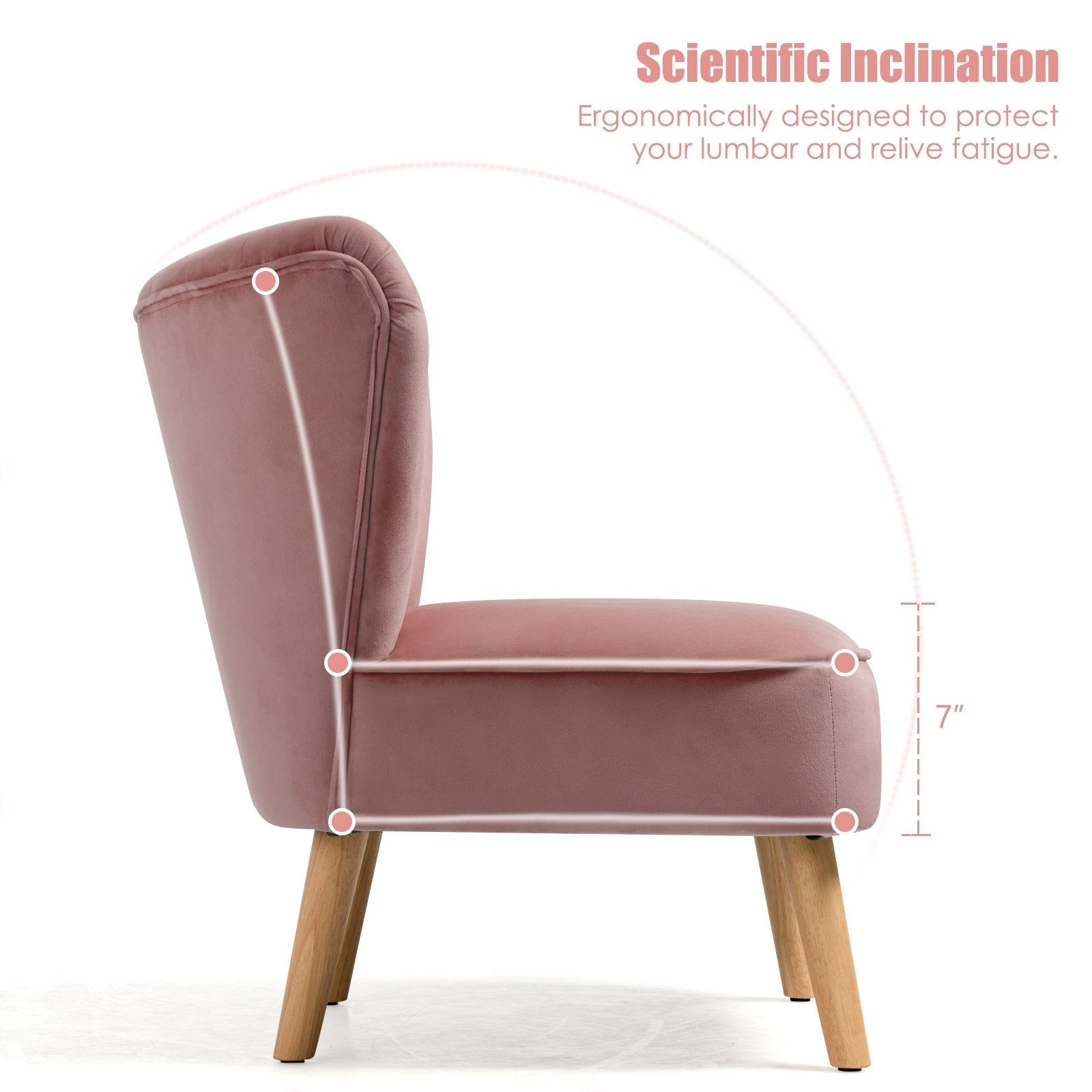 Modern Armless Velvet Accent Chair with Wood Legs, Pink Accent Chairs   at Gallery Canada