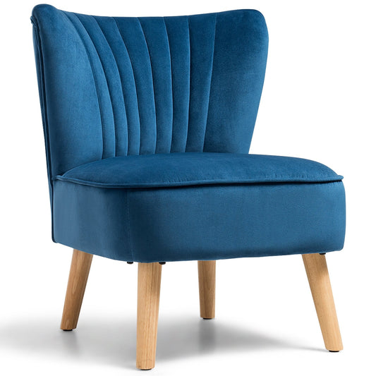 Modern Armless Velvet Accent Chair with Wood Legs, Blue Accent Chairs   at Gallery Canada