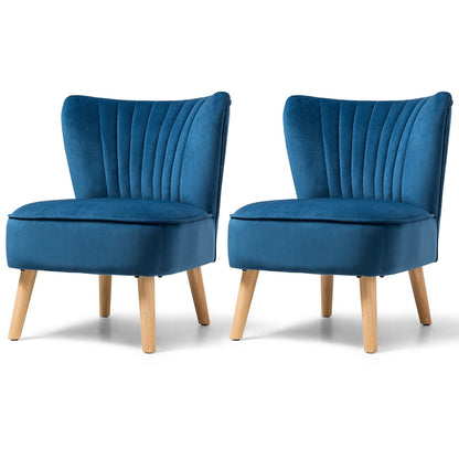 Modern Armless Velvet Accent Chair with Wood Legs, Blue Accent Chairs   at Gallery Canada