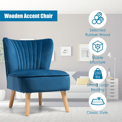 Modern Armless Velvet Accent Chair with Wood Legs, Blue Accent Chairs   at Gallery Canada