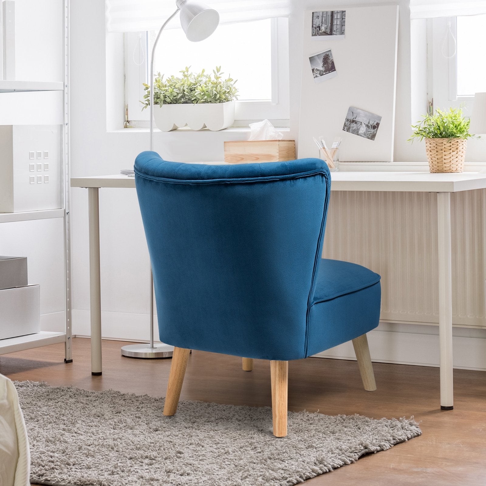 Modern Armless Velvet Accent Chair with Wood Legs, Blue Accent Chairs   at Gallery Canada