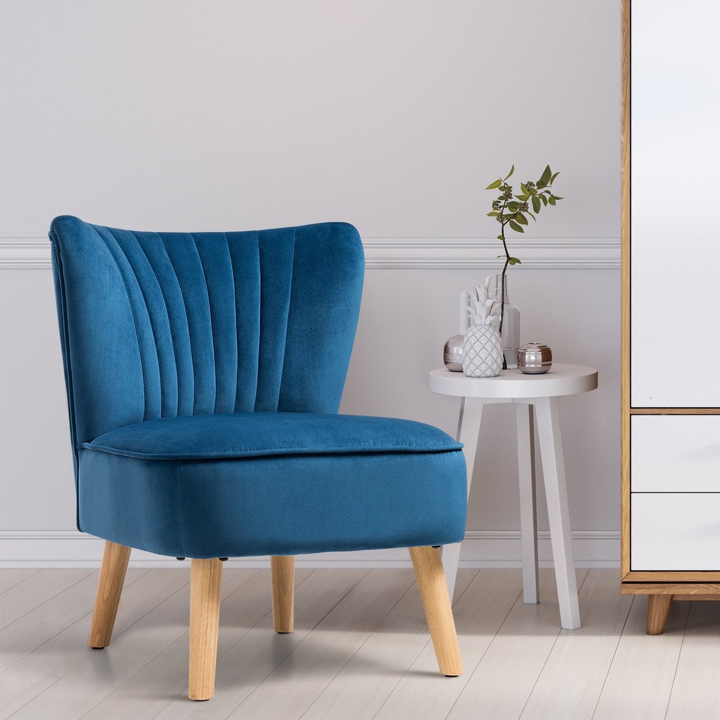 Modern Armless Velvet Accent Chair with Wood Legs, Blue Accent Chairs   at Gallery Canada