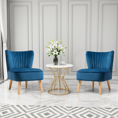 Modern Armless Velvet Accent Chair with Wood Legs, Blue Accent Chairs   at Gallery Canada