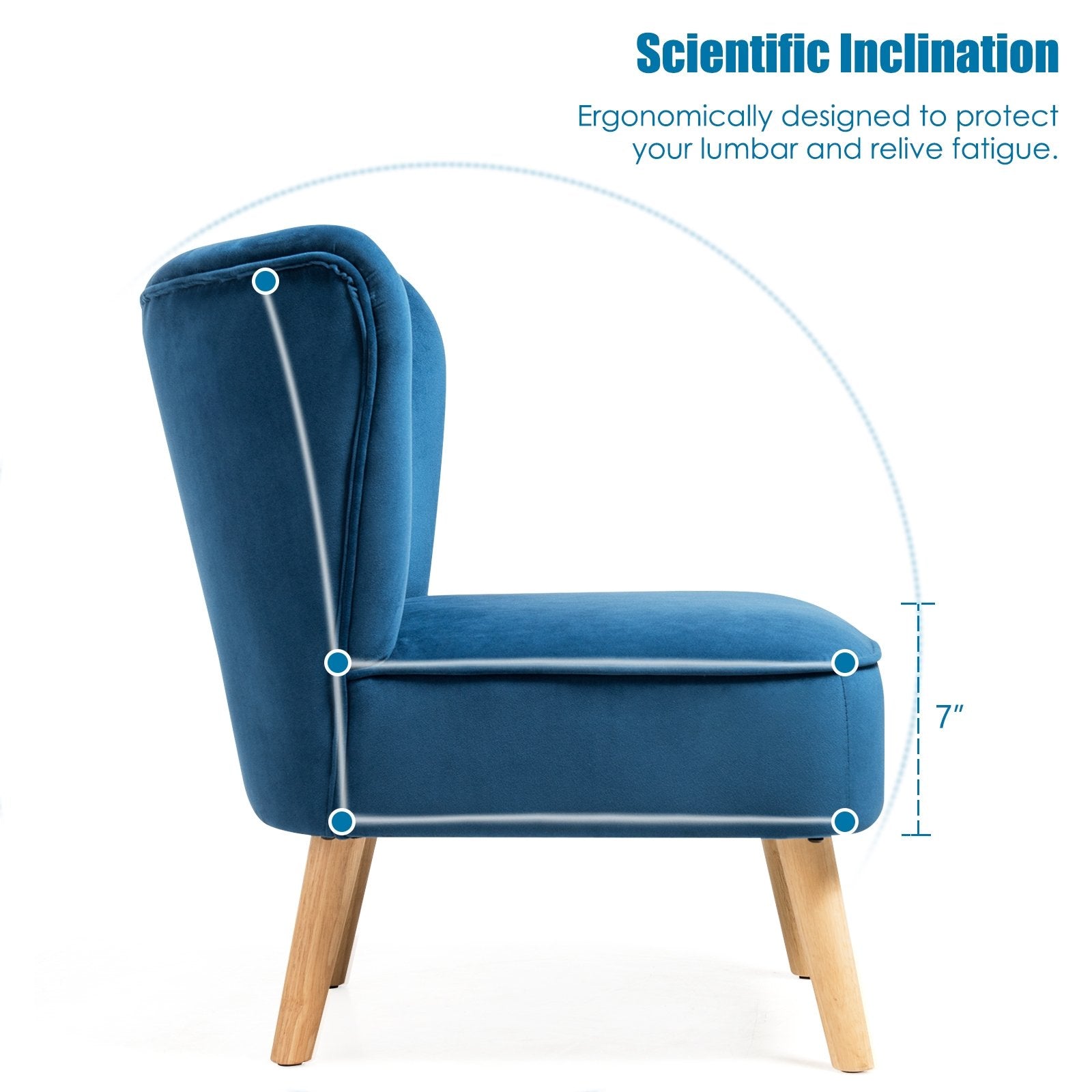 Modern Armless Velvet Accent Chair with Wood Legs, Blue Accent Chairs   at Gallery Canada