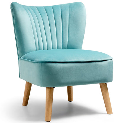 Modern Armless Velvet Accent Chair with Wood Legs, Green Accent Chairs   at Gallery Canada