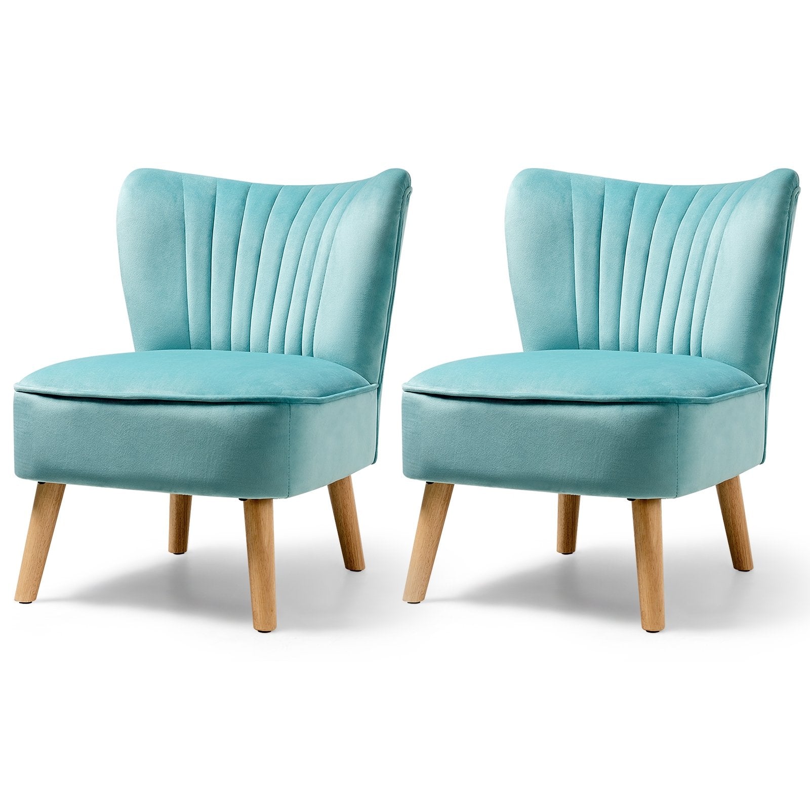 Modern Armless Velvet Accent Chair with Wood Legs, Green Accent Chairs   at Gallery Canada