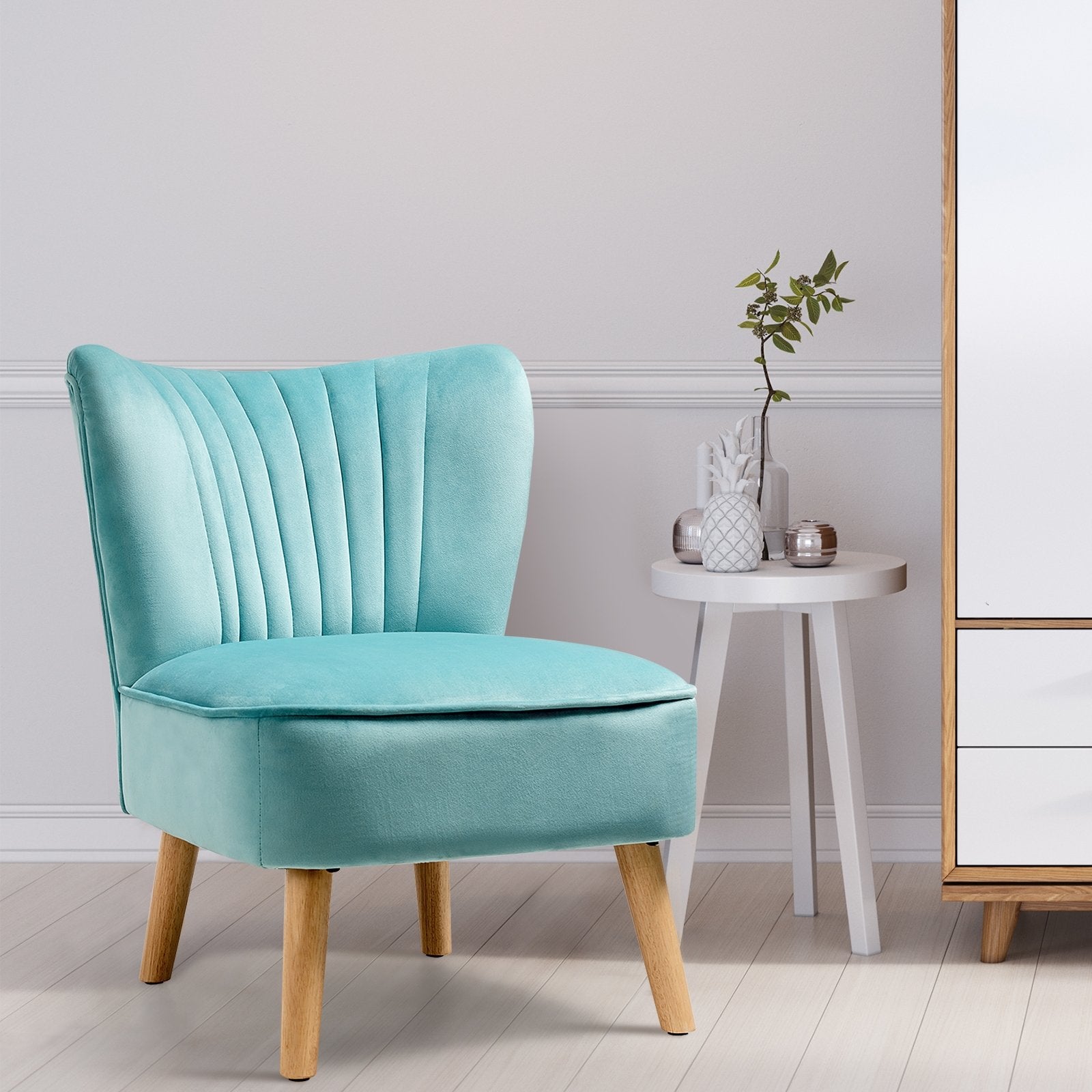 Modern Armless Velvet Accent Chair with Wood Legs, Green Accent Chairs   at Gallery Canada