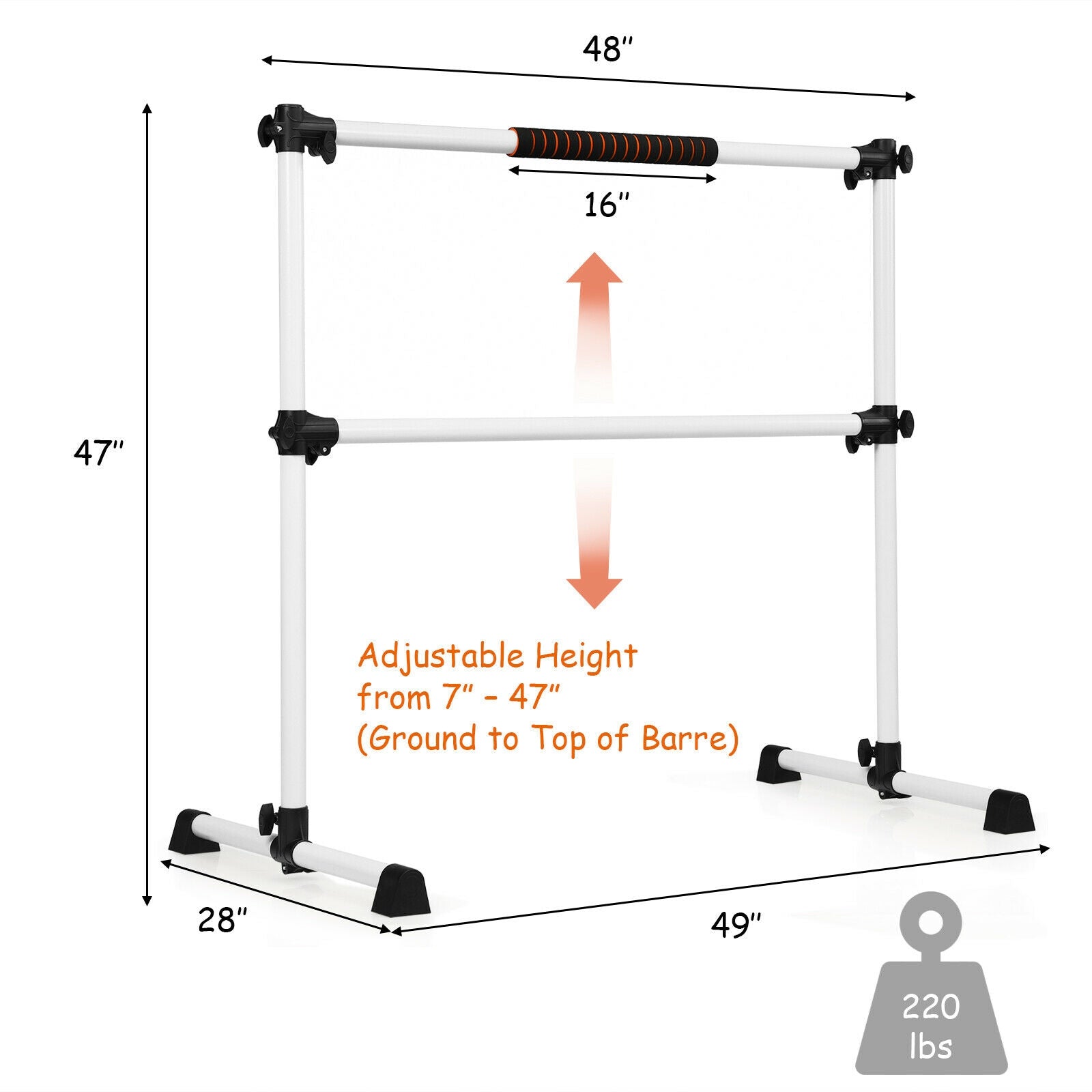 4 Feet Portable Freestanding Stable Construction Pilates Ballet Barre with Double Dance Bar, Gray Yoga Accessories   at Gallery Canada