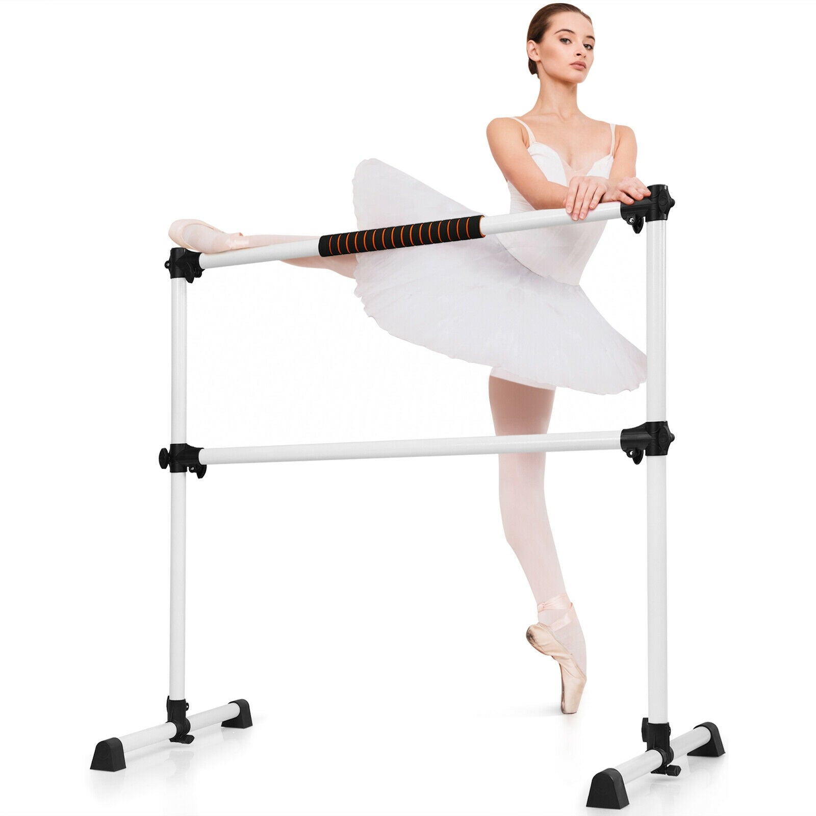 4 Feet Portable Freestanding Stable Construction Pilates Ballet Barre with Double Dance Bar, Gray Yoga Accessories   at Gallery Canada