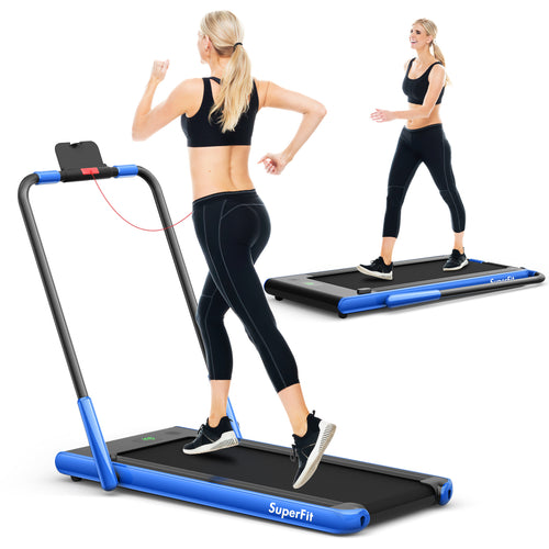 2-in-1 Folding Treadmill with Remote Control and LED Display, Blue