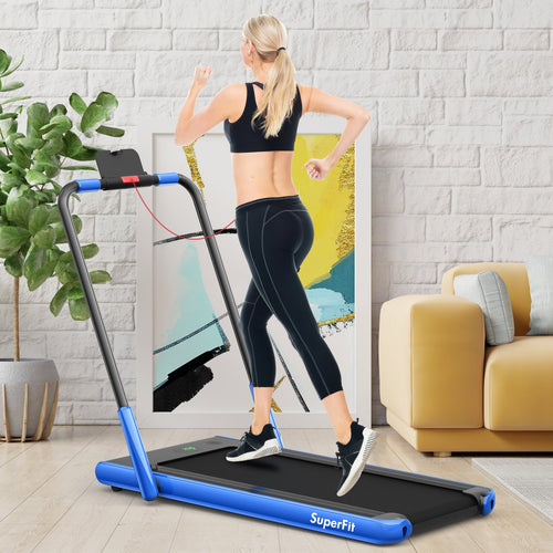 2-in-1 Folding Treadmill with Remote Control and LED Display, Blue