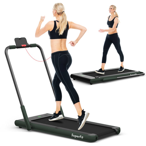 2-in-1 Folding Treadmill with Remote Control and LED Display, Green