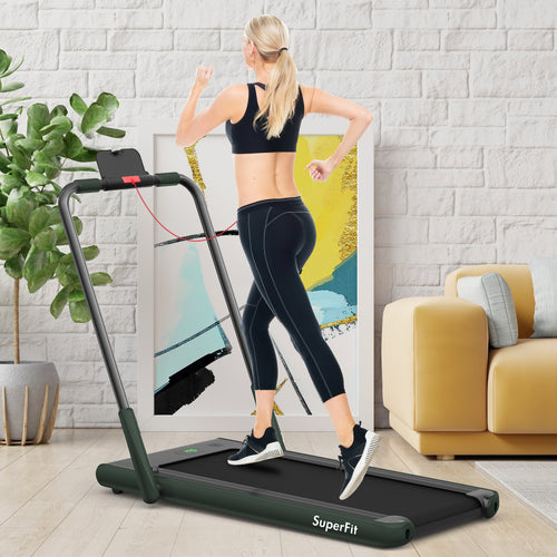 2-in-1 Folding Treadmill with Remote Control and LED Display, Green