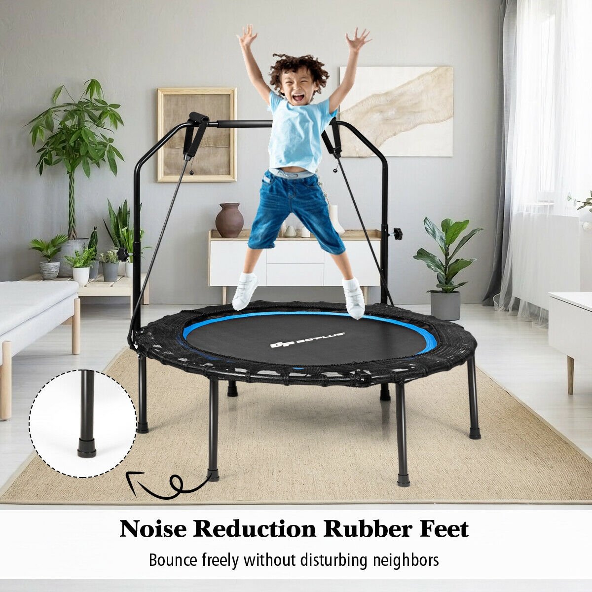 40 Inch Foldable Fitness Rebounder with Resistance Bands Adjustable Home, Blue Trampolines   at Gallery Canada