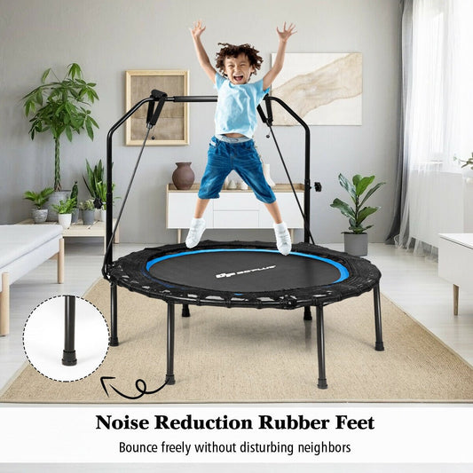 40 Inch Foldable Fitness Rebounder with Resistance Bands Adjustable Home, Blue - Gallery Canada