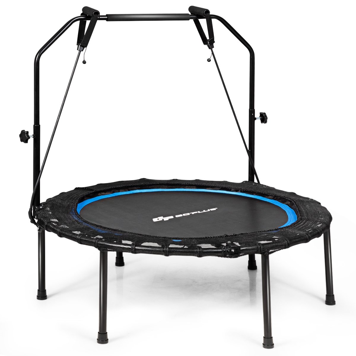 40 Inch Foldable Fitness Rebounder with Resistance Bands Adjustable Home, Blue Trampolines   at Gallery Canada