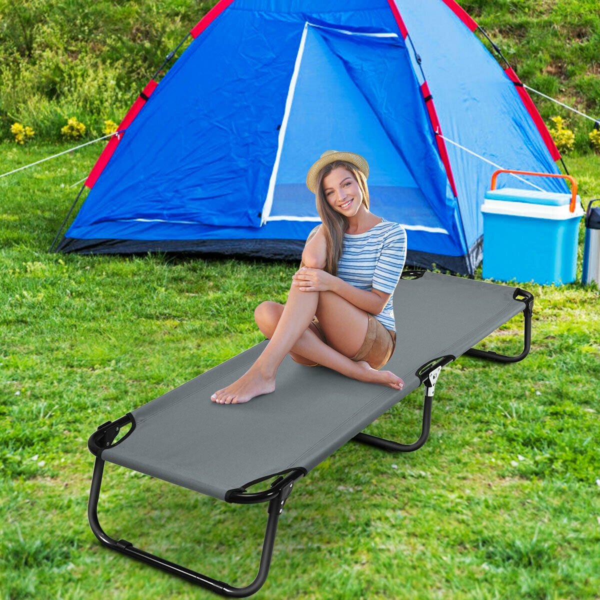 Outdoor Folding Camping Bed for Sleeping Hiking Travel, Gray Camping Furniture   at Gallery Canada