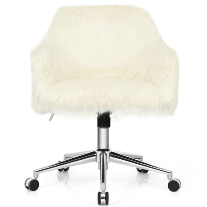 Modern Fluffy Faux Fur Vanity Office Chair for Teens Girls, Beige Leisure Chairs   at Gallery Canada