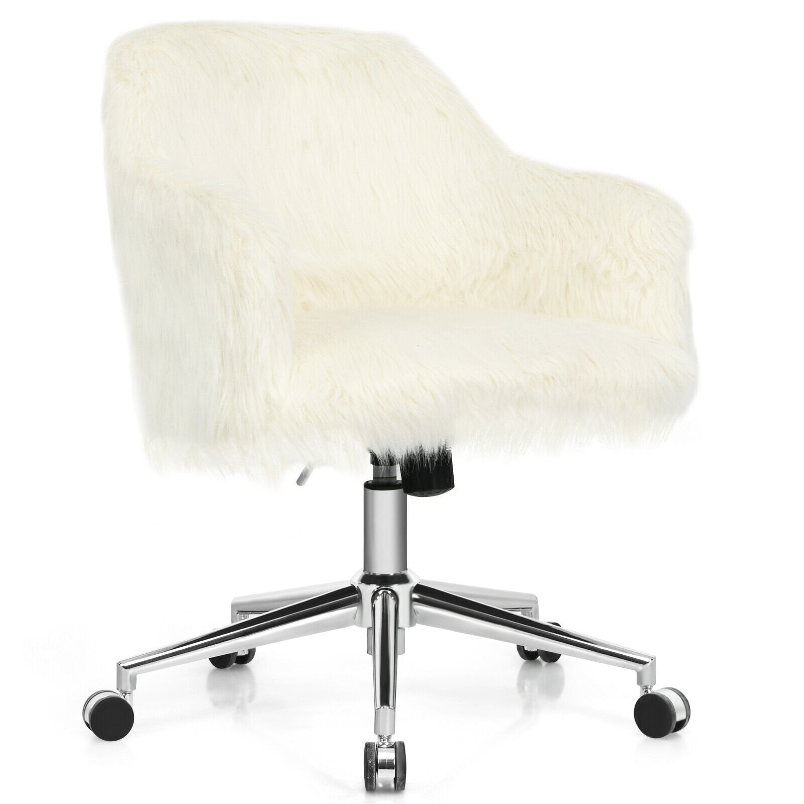 Modern Fluffy Faux Fur Vanity Office Chair for Teens Girls, Beige Leisure Chairs   at Gallery Canada