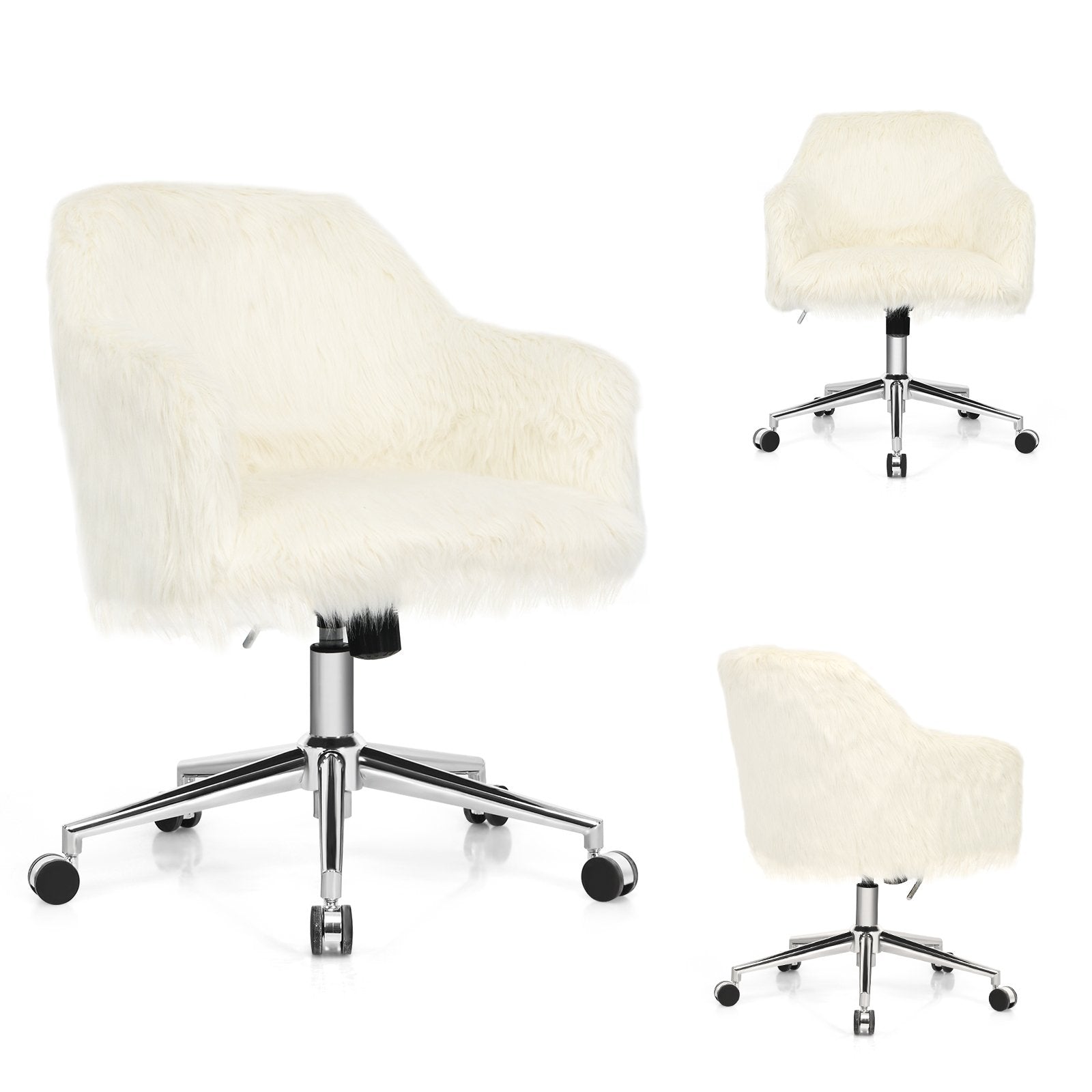 Modern Fluffy Faux Fur Vanity Office Chair for Teens Girls, Beige Leisure Chairs   at Gallery Canada