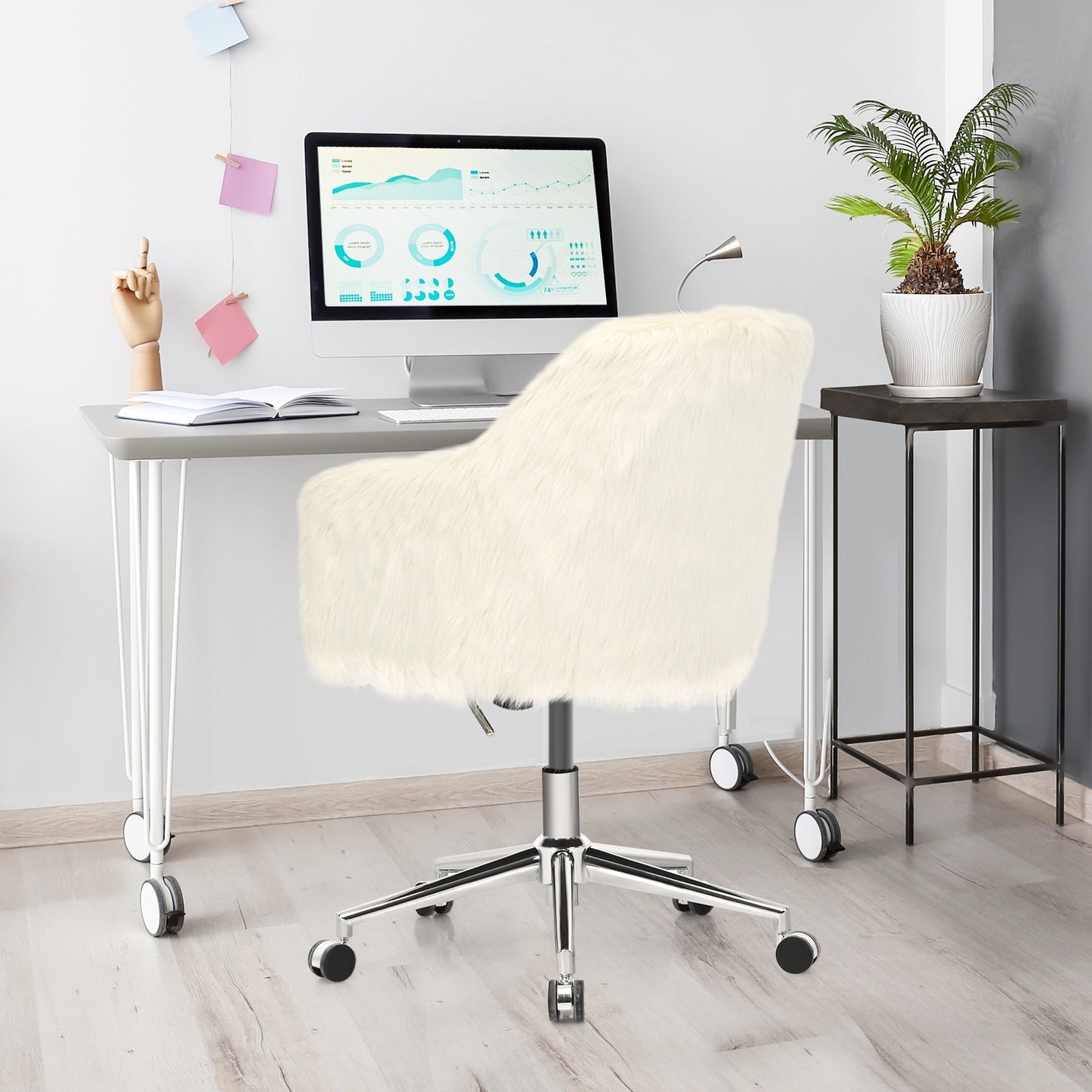 Modern Fluffy Faux Fur Vanity Office Chair for Teens Girls, Beige Leisure Chairs   at Gallery Canada