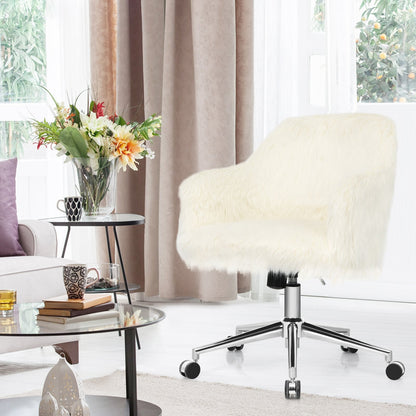 Modern Fluffy Faux Fur Vanity Office Chair for Teens Girls, Beige Leisure Chairs   at Gallery Canada