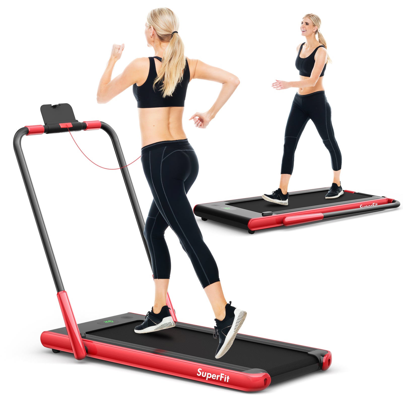 2-in-1 Folding Treadmill with Remote Control and LED Display, Red Treadmills at Gallery Canada