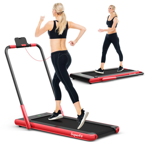 2-in-1 Folding Treadmill with Remote Control and LED Display, Red