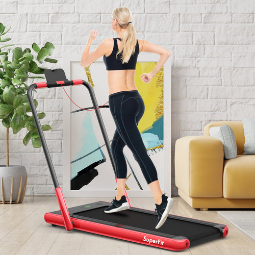 2-in-1 Folding Treadmill with Remote Control and LED Display, Red