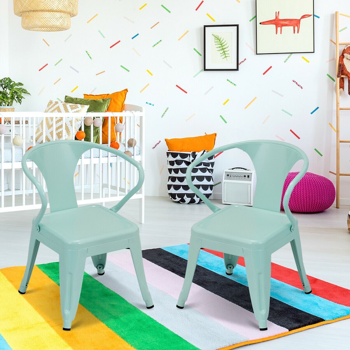 Set of 2 Steel Armchair Stackable Kids Chairs, Multicolor - Gallery Canada
