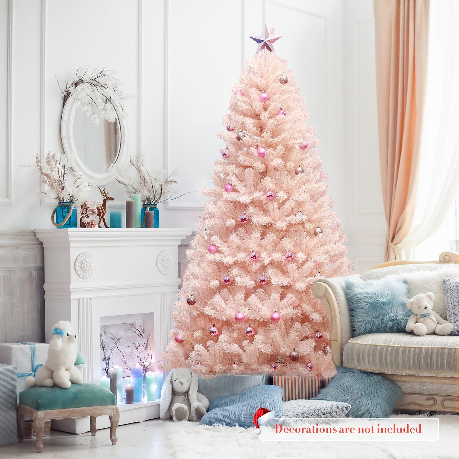 6/7 Feet Artificial Christmas Tree Hinged Full Fir Tree-7 ft, Pink Christmas Tree   at Gallery Canada