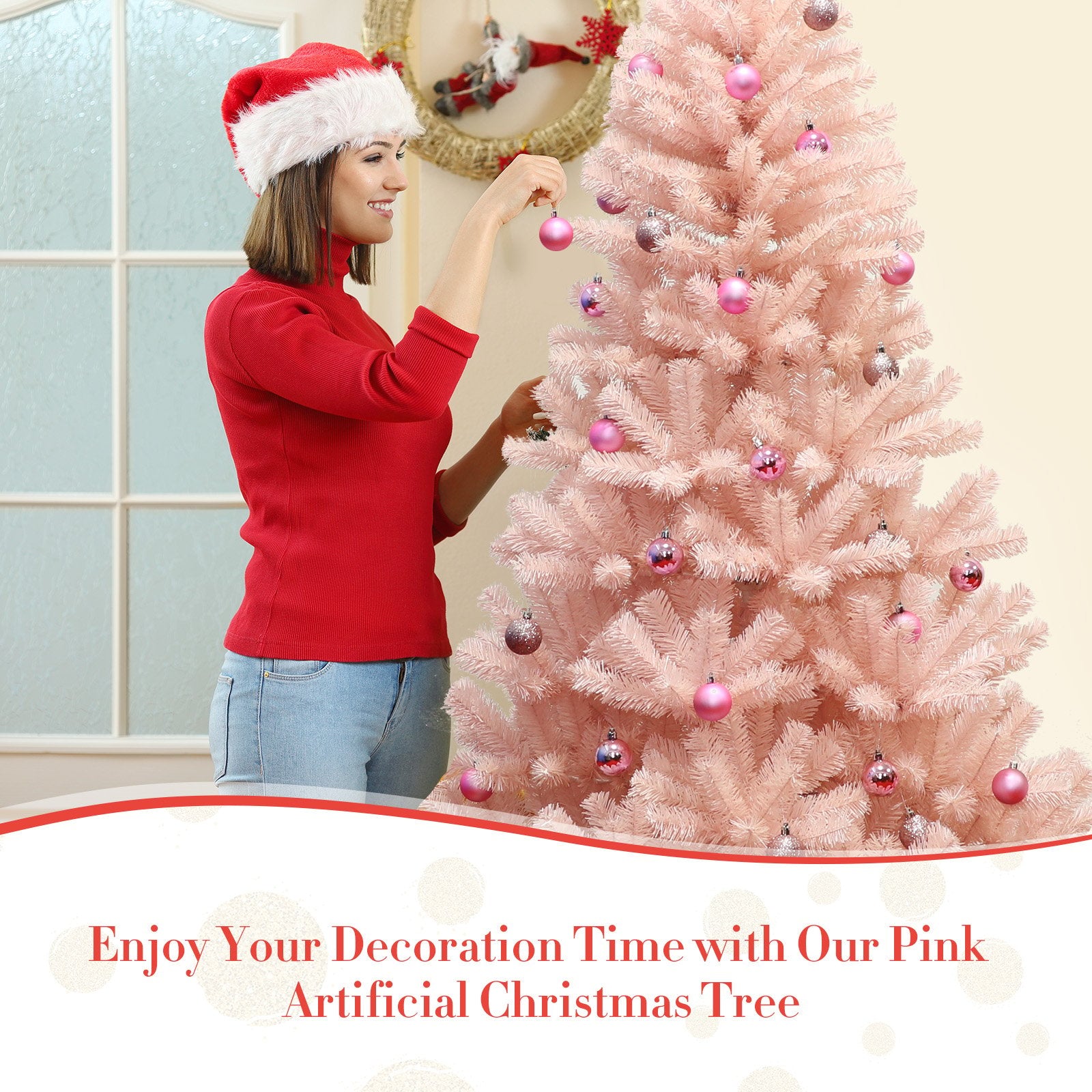 6/7 Feet Artificial Christmas Tree Hinged Full Fir Tree-7 ft, Pink Christmas Tree   at Gallery Canada