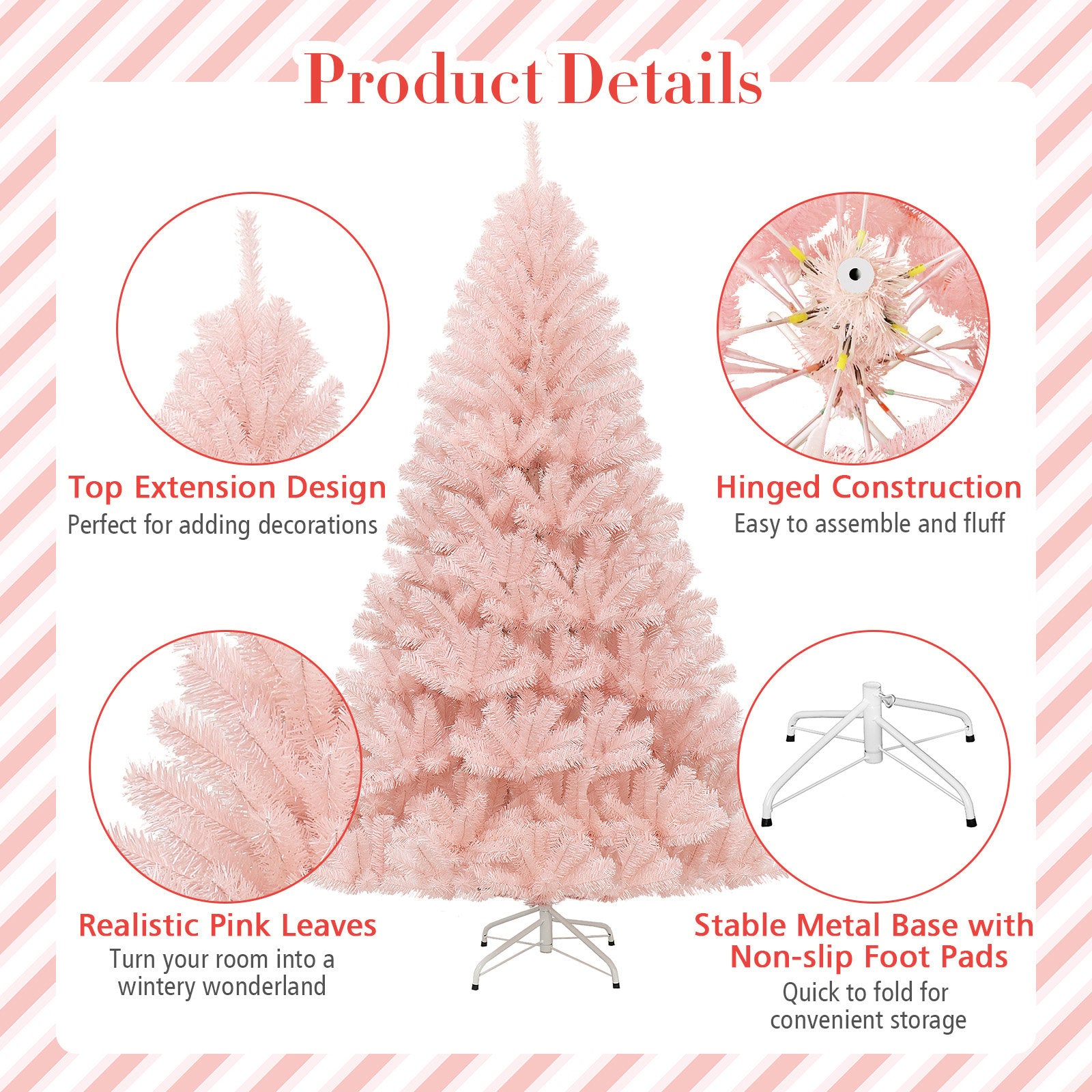 6/7 Feet Artificial Christmas Tree Hinged Full Fir Tree-7 ft, Pink Christmas Tree   at Gallery Canada