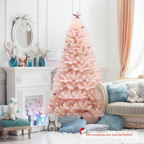 6/7 Feet Artificial Christmas Tree Hinged Full Fir Tree-6 Feet, Pink