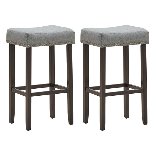 Set of 2 Nailhead Saddle Bar Stools 29 Inch Height, Gray Bar Stools   at Gallery Canada