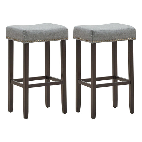 Set of 2 Nailhead Saddle Bar Stools 29 Inch Height, Gray